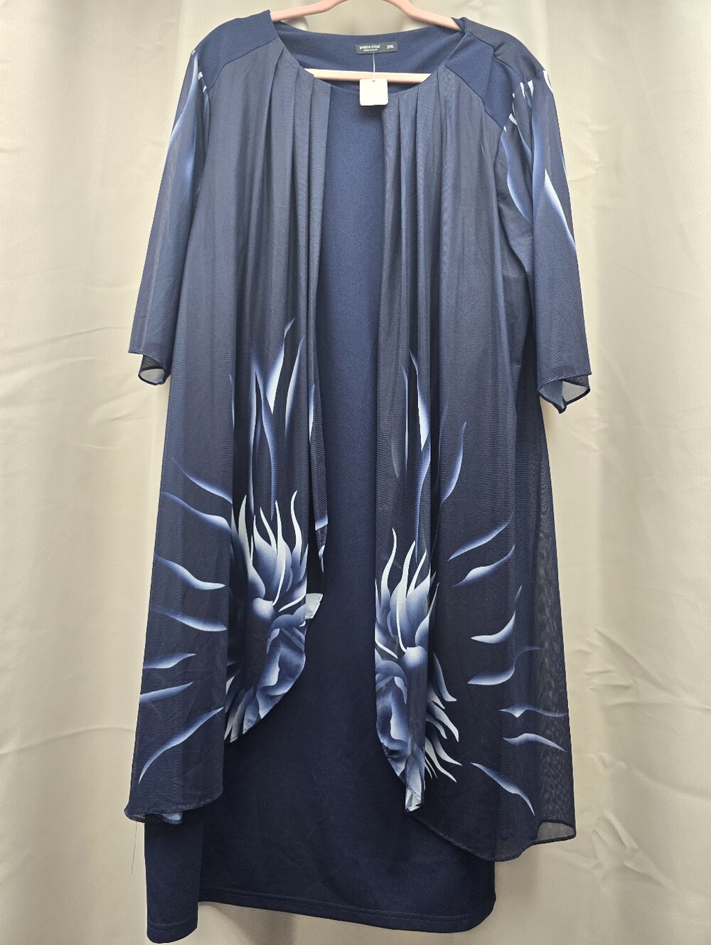 Women's Navy Floral Open-Front Jacket & Dress One Piece Dress Size 2x
